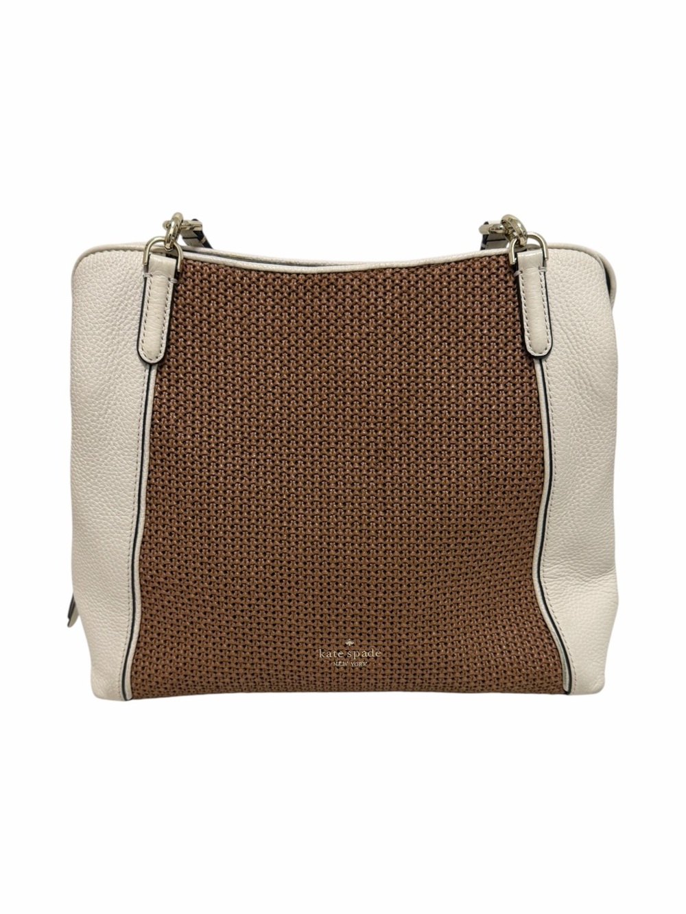 Kate Spade Pebbled Cream/Tan Leather/Fabric Shoulder Handbag